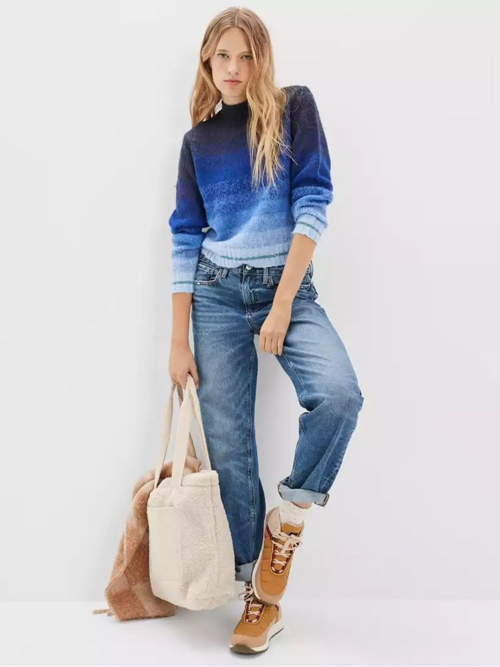 American Eagle Ombre Stripe Mock Neck Sweater in Blue